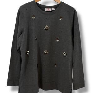 Quacker Factory Sweatshirt Sz Medium Cozy Chic Subtle Sparkle Holiday Casual